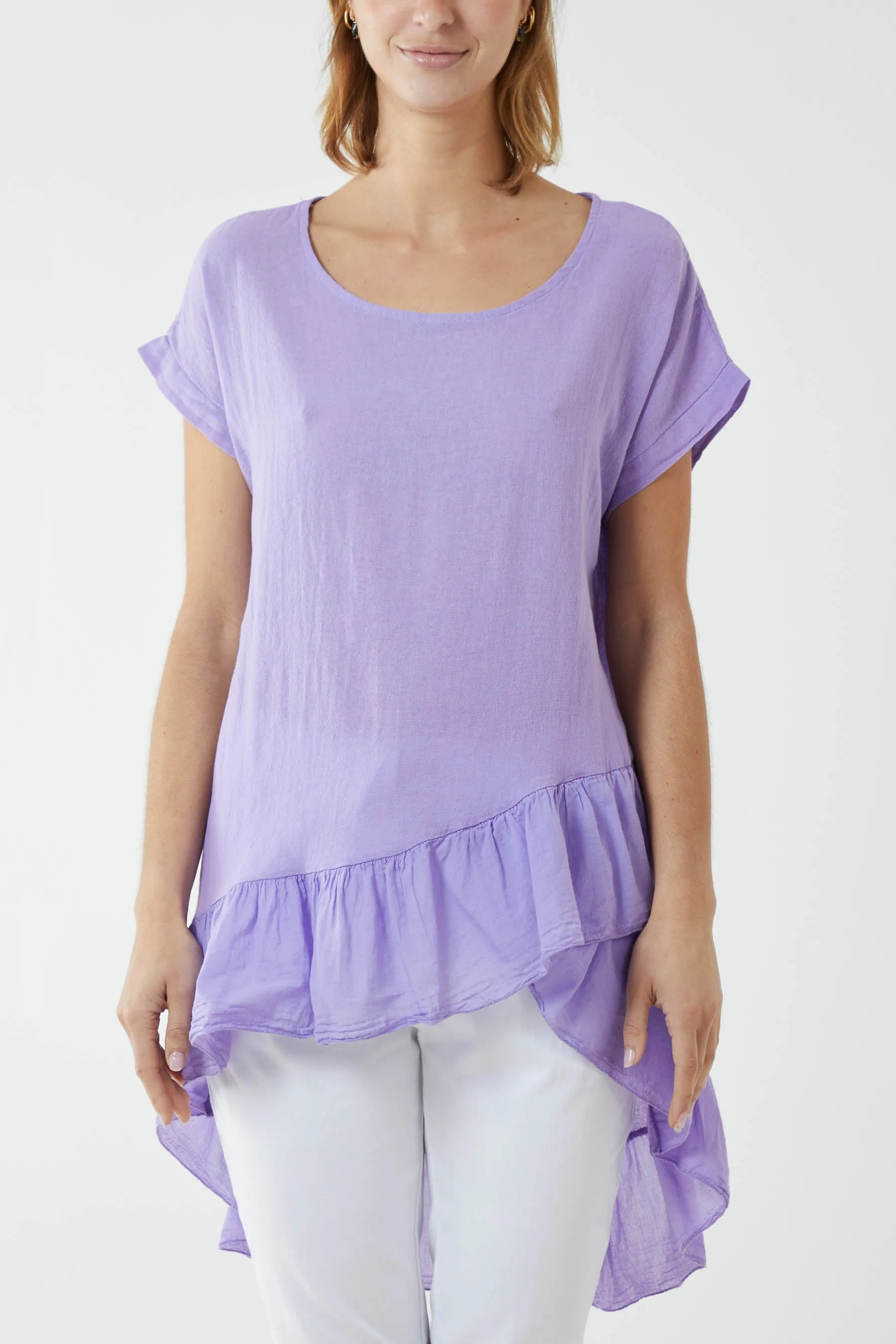 Oversized Dip Hem Cotton Blouse