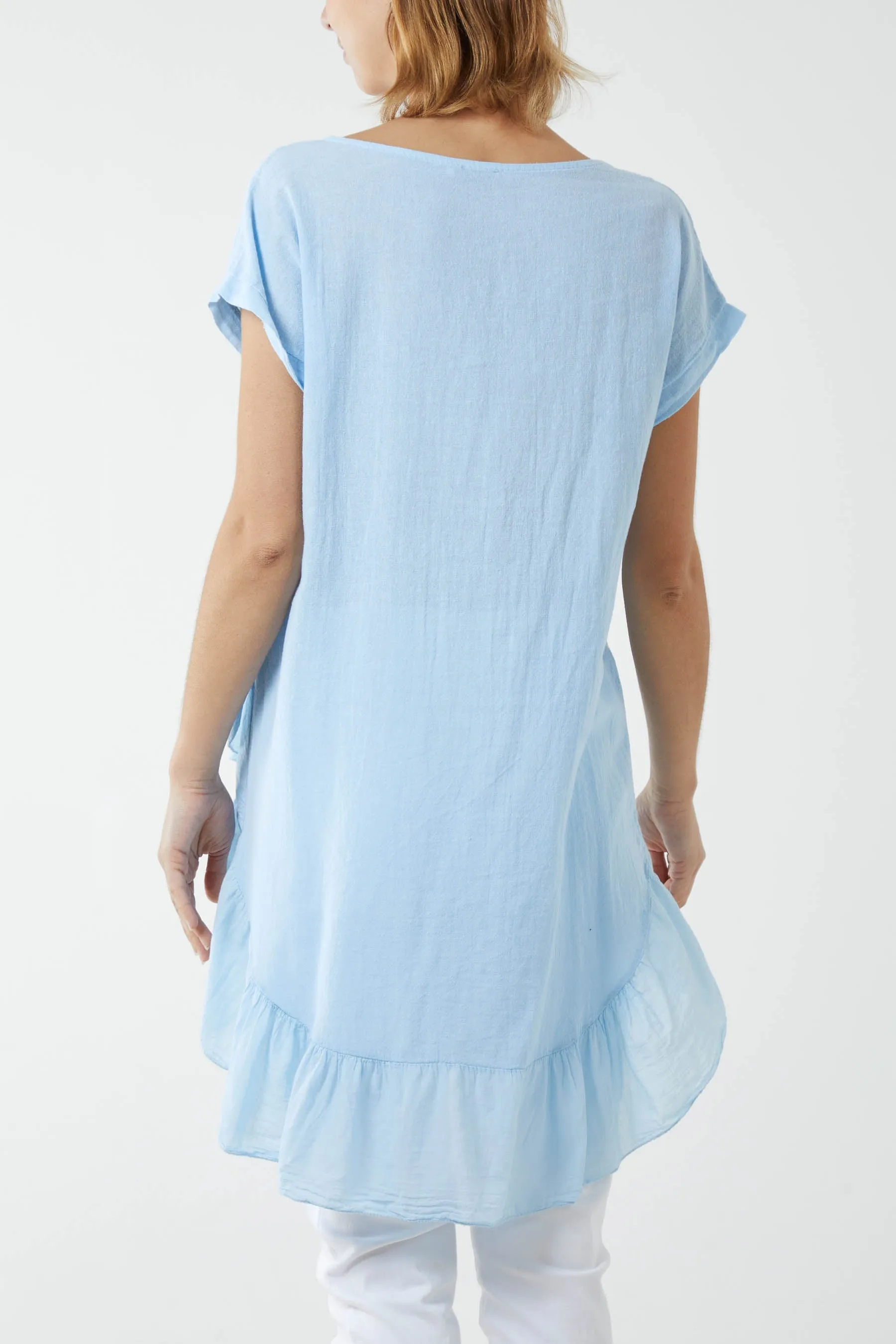 Oversized Dip Hem Cotton Blouse