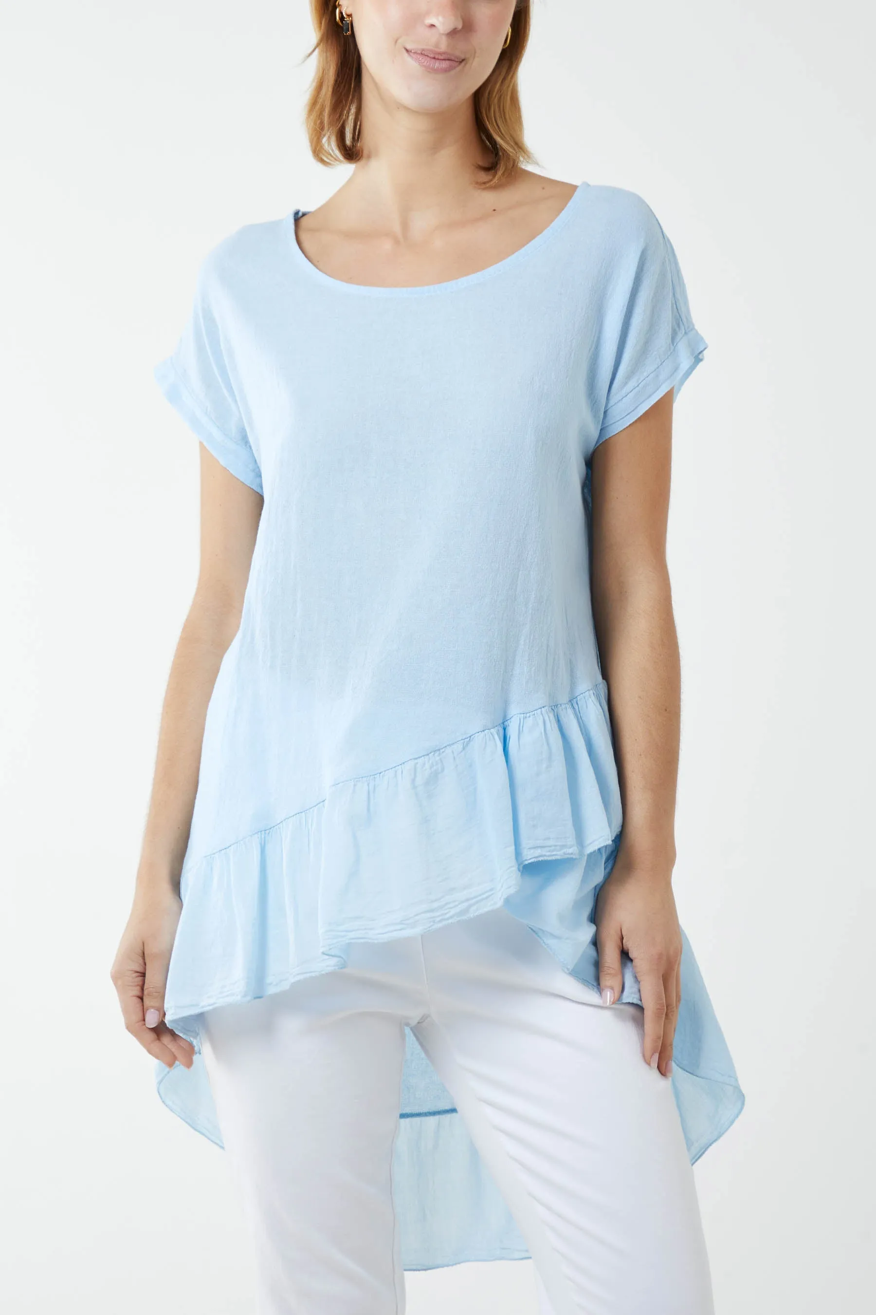 Oversized Dip Hem Cotton Blouse
