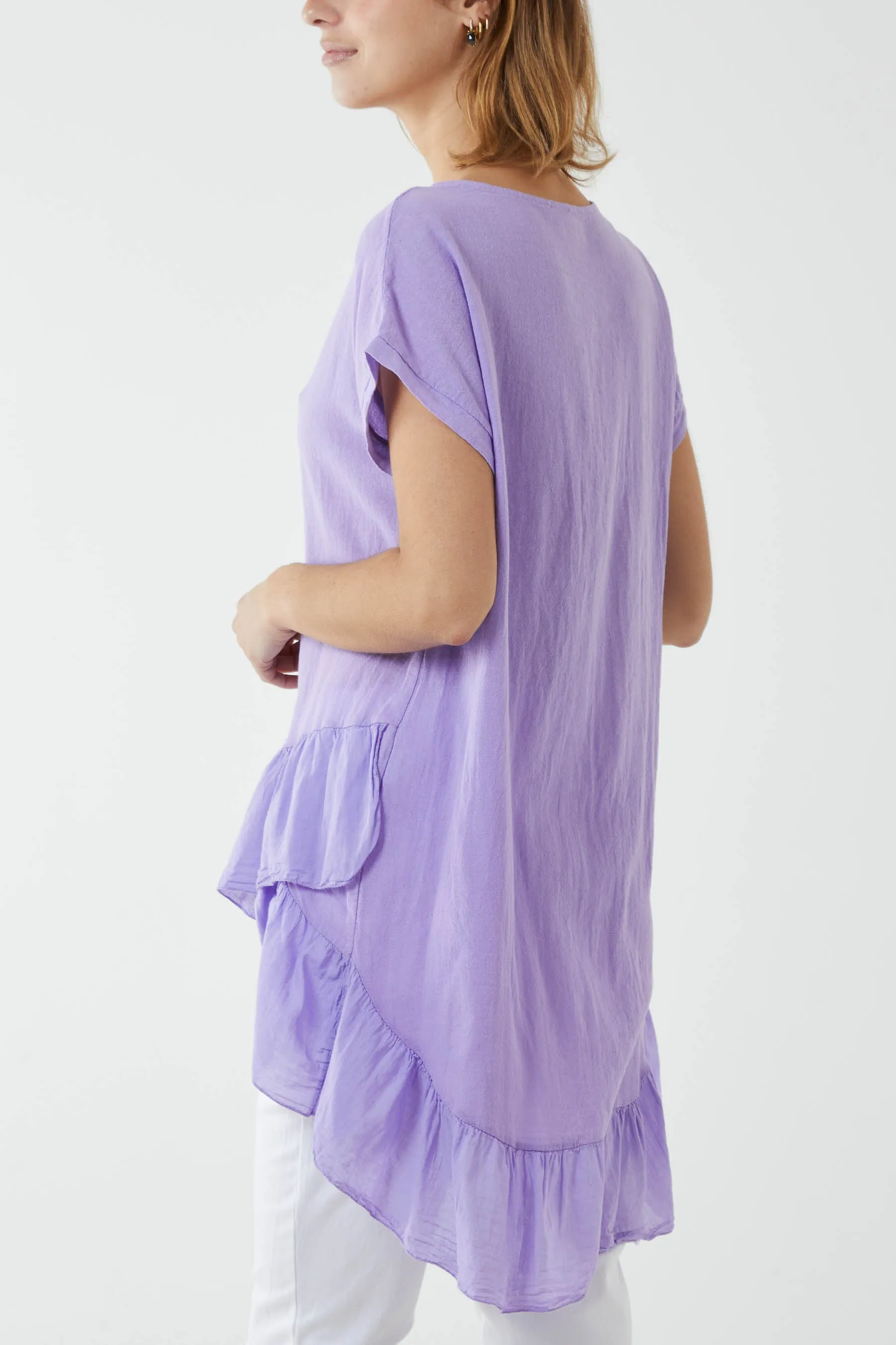 Oversized Dip Hem Cotton Blouse