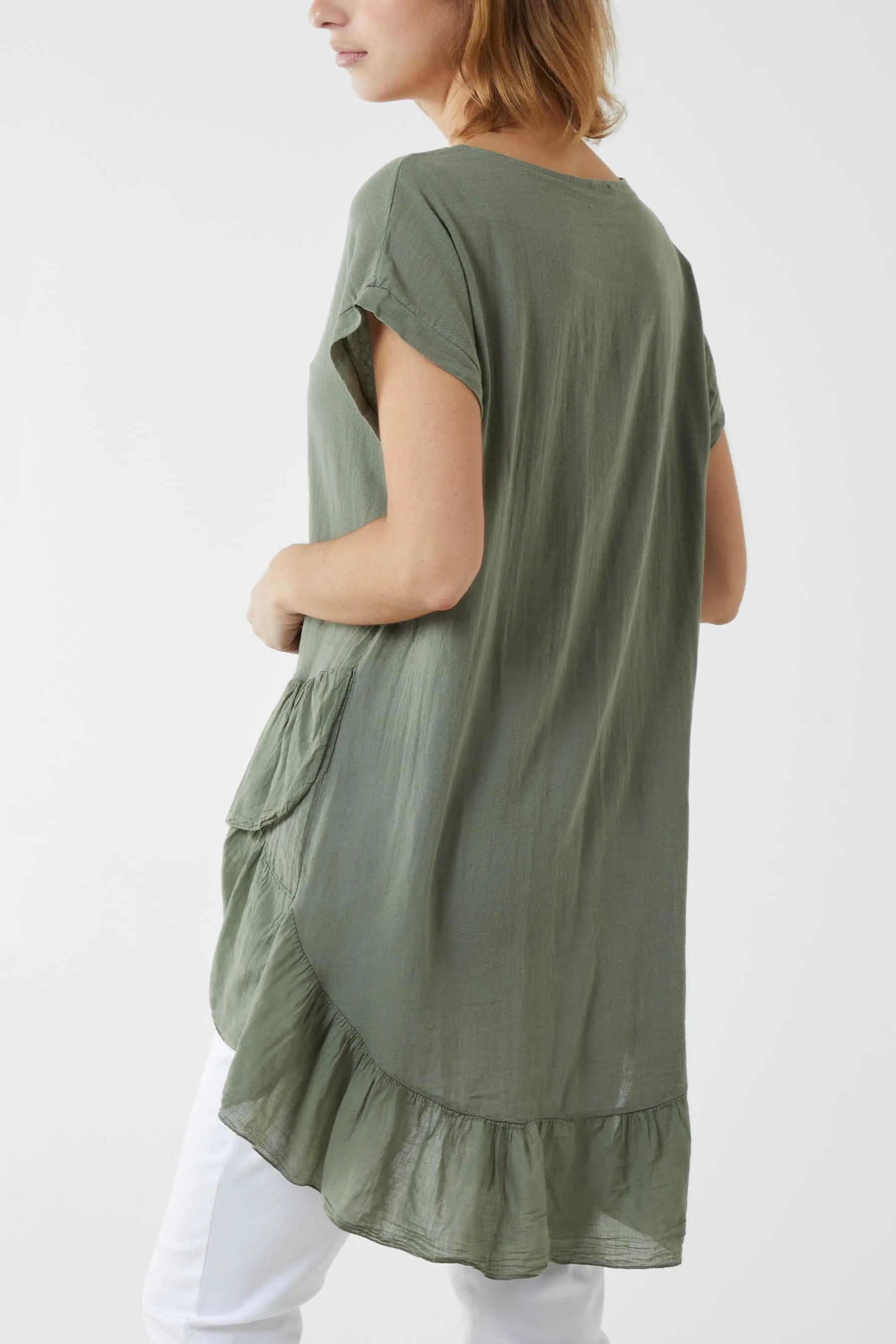 Oversized Dip Hem Cotton Blouse