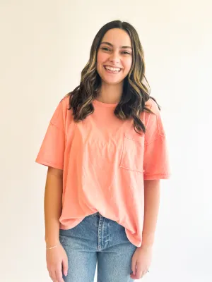 Oversized Mineral Wash Tee in Peach