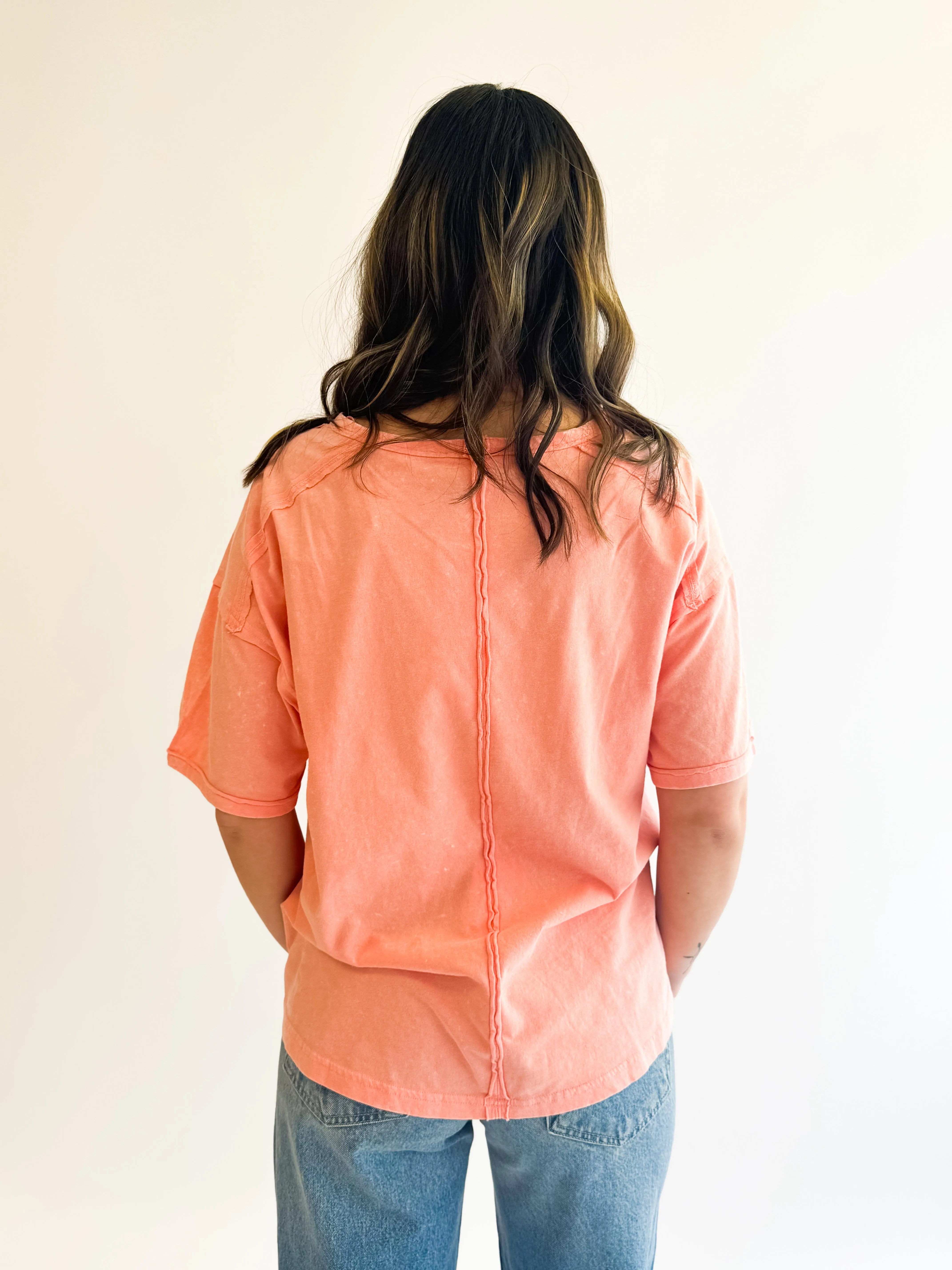 Oversized Mineral Wash Tee in Peach