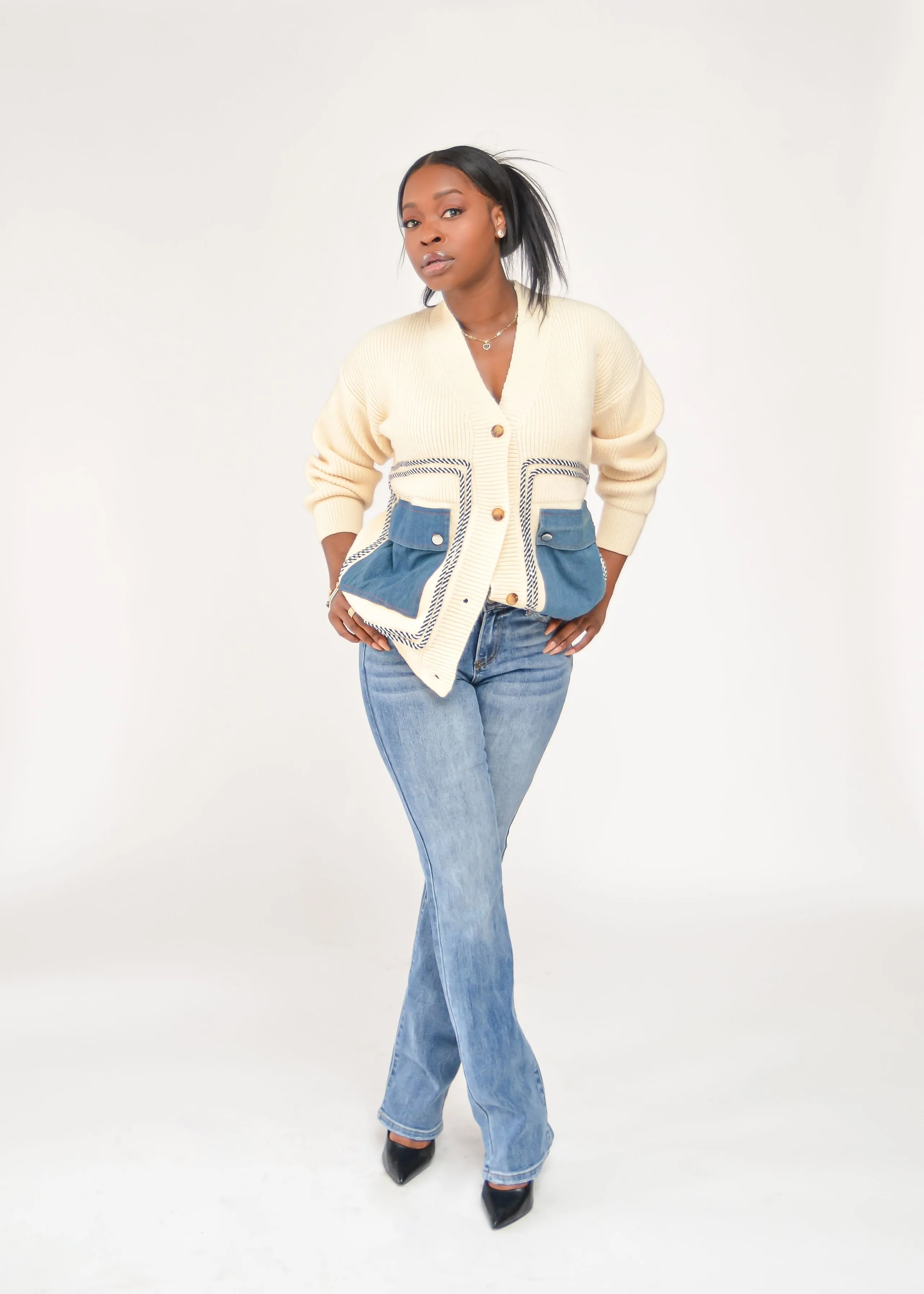 Patchwork Denim Cozy Cardigan