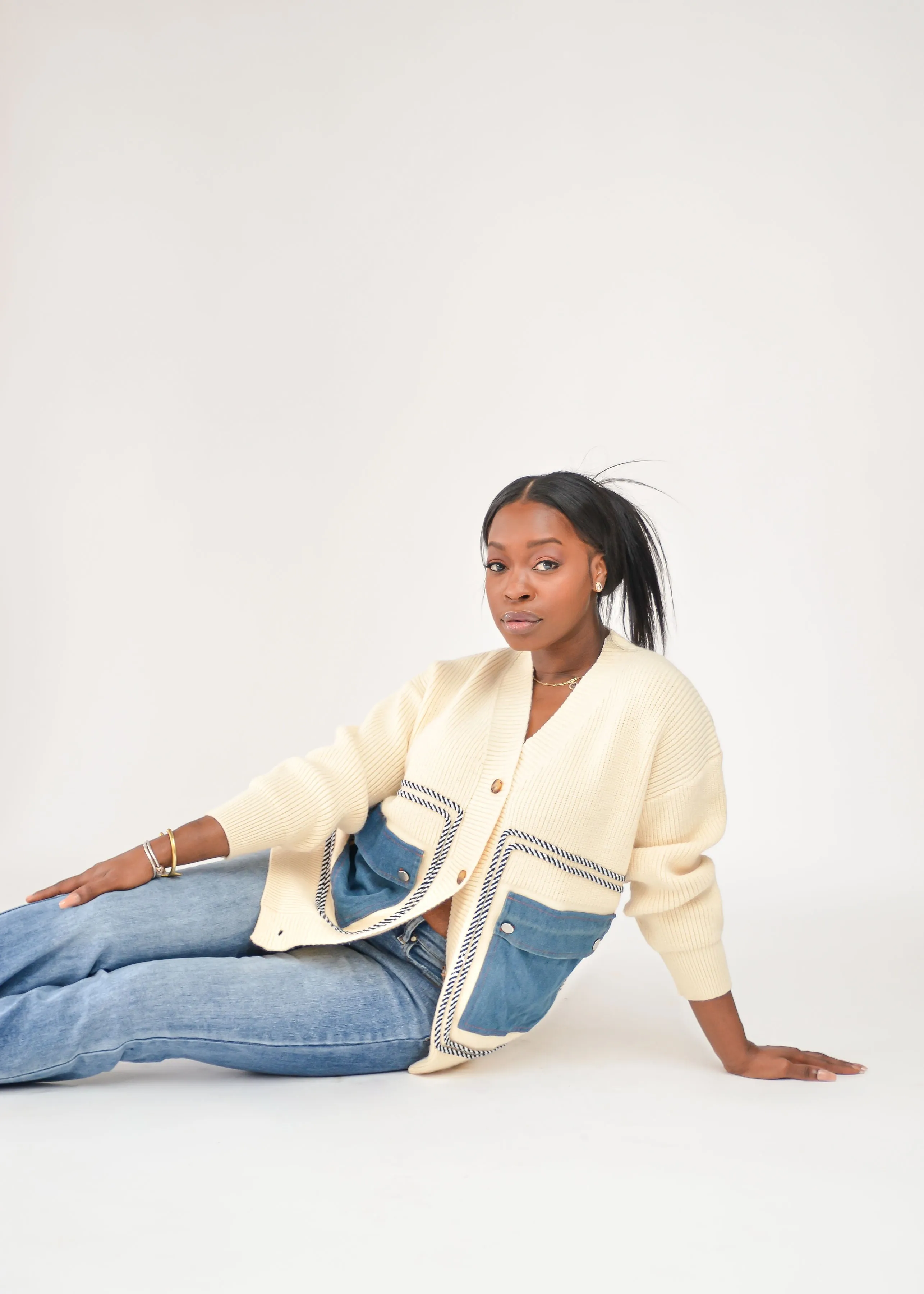 Patchwork Denim Cozy Cardigan
