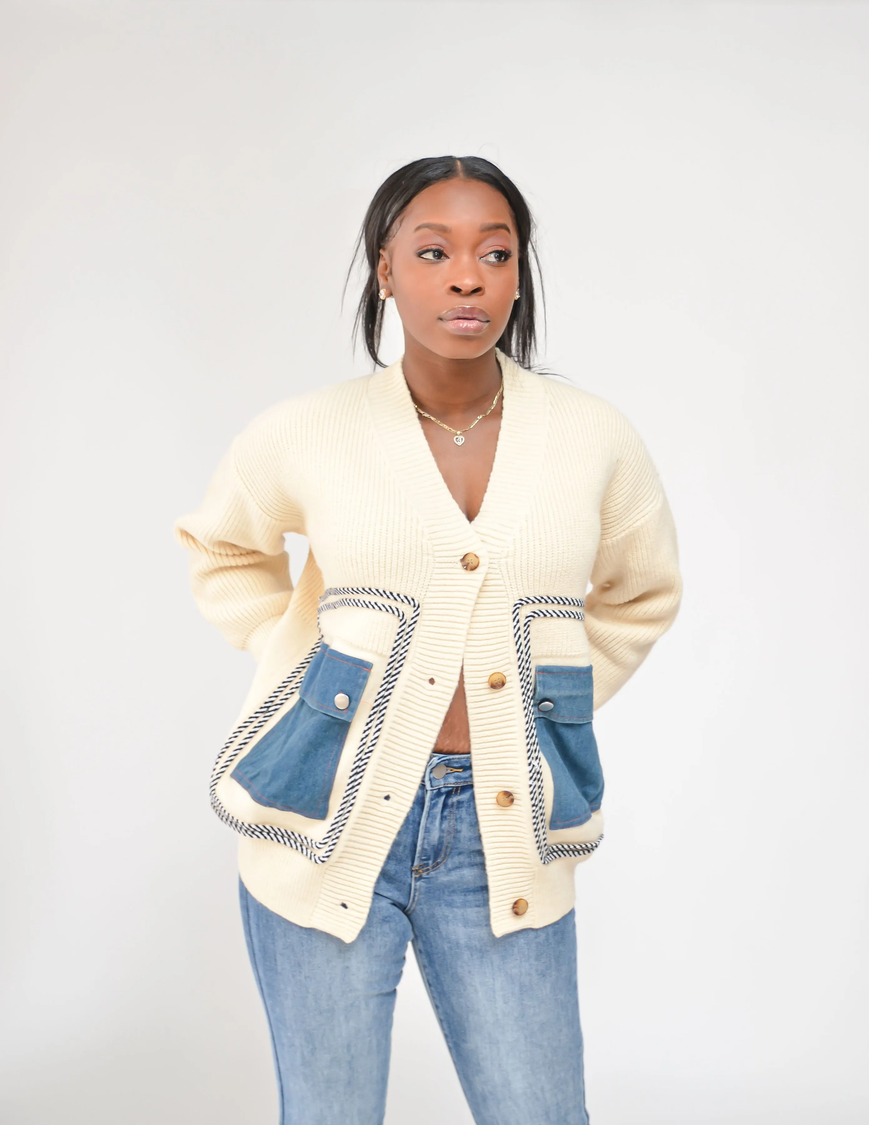 Patchwork Denim Cozy Cardigan