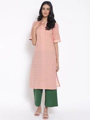 Peach Printed Cotton kurta & Culottes Set