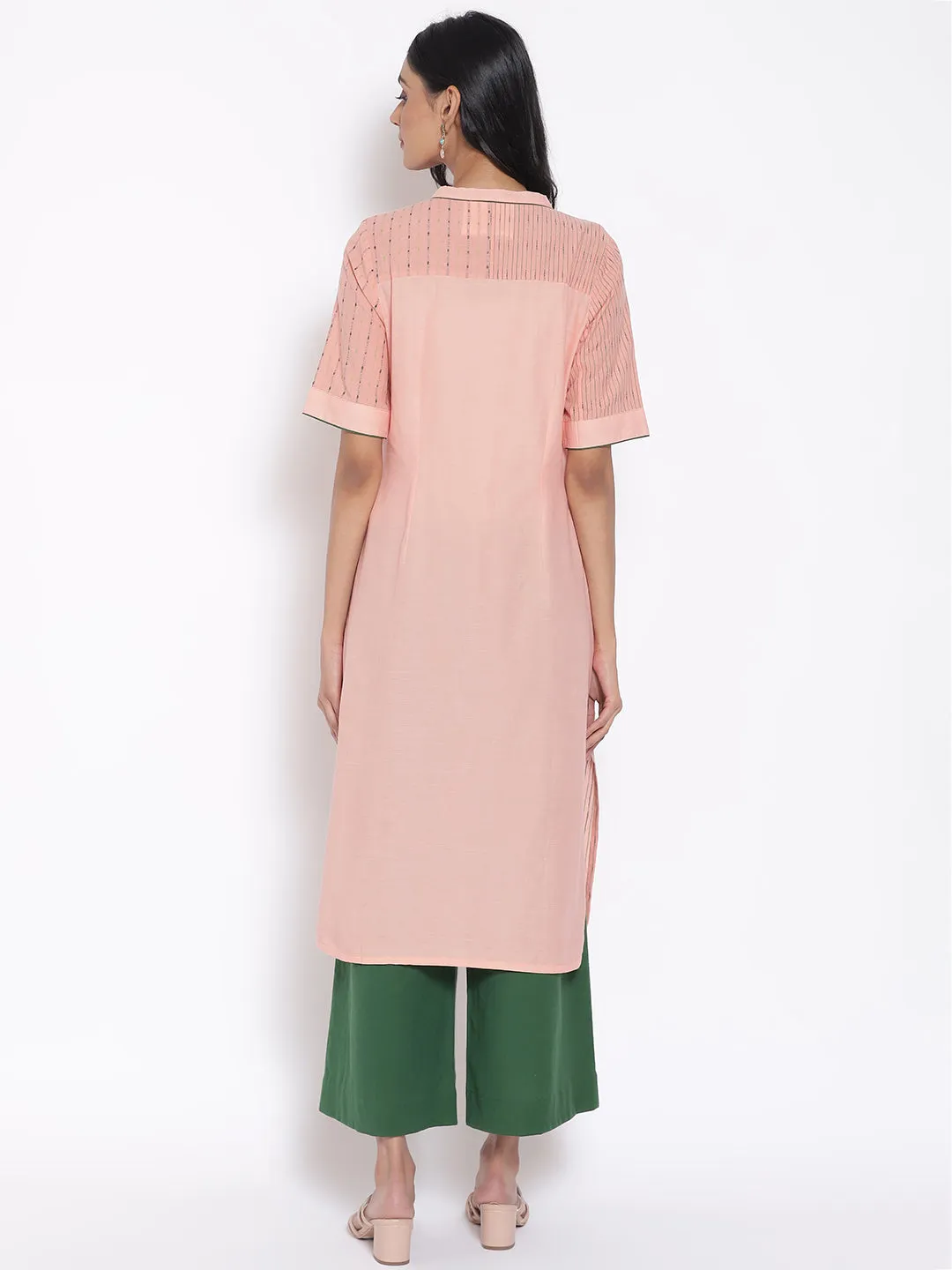 Peach Printed Cotton kurta & Culottes Set