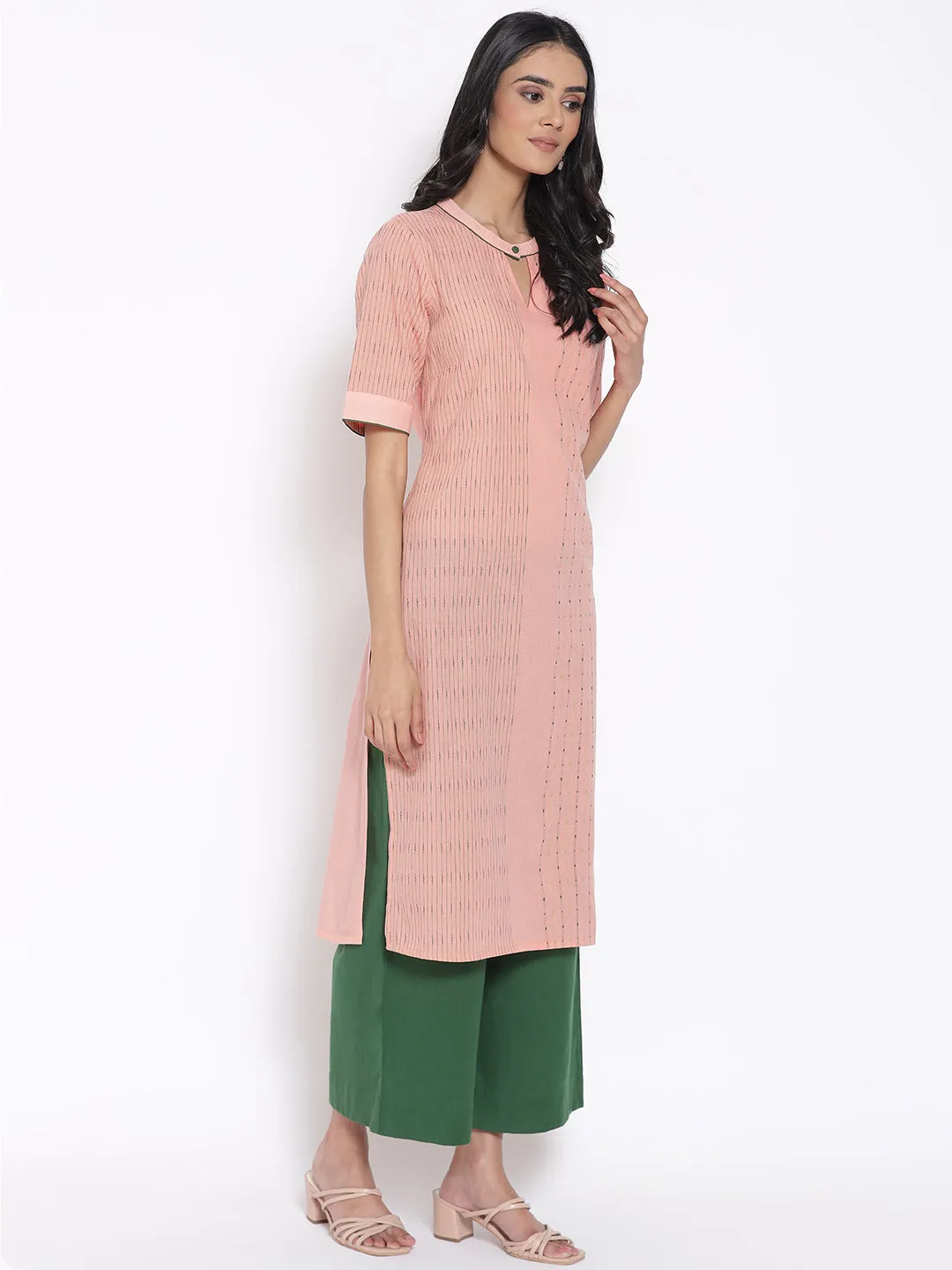 Peach Printed Cotton kurta & Culottes Set