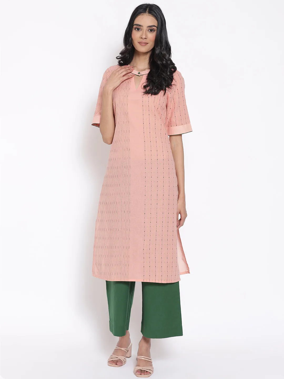 Peach Printed Cotton kurta & Culottes Set