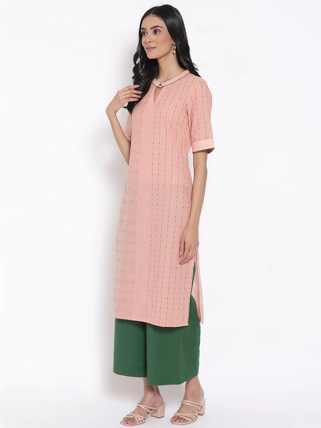 Peach Printed Cotton kurta & Culottes Set