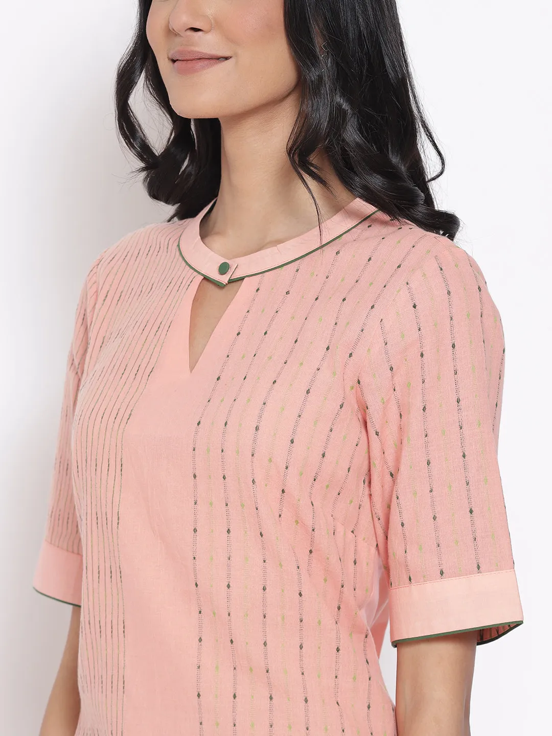 Peach Printed Cotton kurta & Culottes Set