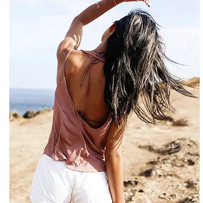 Pink Backless Sports Tank Tops for Women - Sleeveless Gym Yoga Shirts, White Workout Clothes, Loose Yoga Tops with Sexy Backs