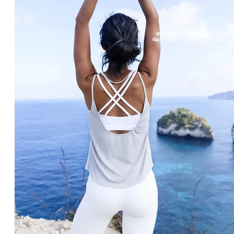 Pink Backless Sports Tank Tops for Women - Sleeveless Gym Yoga Shirts, White Workout Clothes, Loose Yoga Tops with Sexy Backs