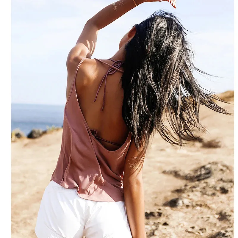 Pink Backless Sports Tank Tops for Women - Sleeveless Gym Yoga Shirts, White Workout Clothes, Loose Yoga Tops with Sexy Backs