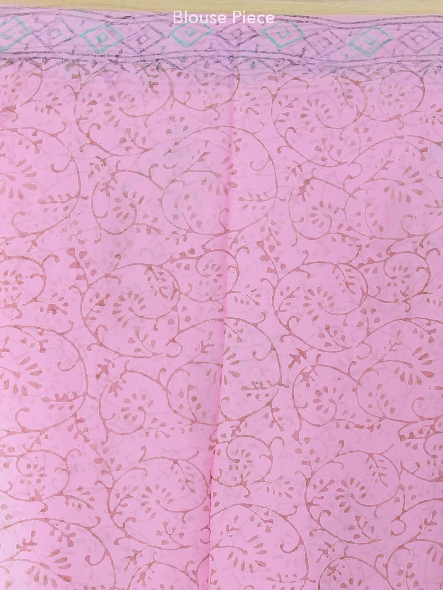 Pink Mustard Green Hand Block Printed Chiffon Saree with Zari Border - S031703961