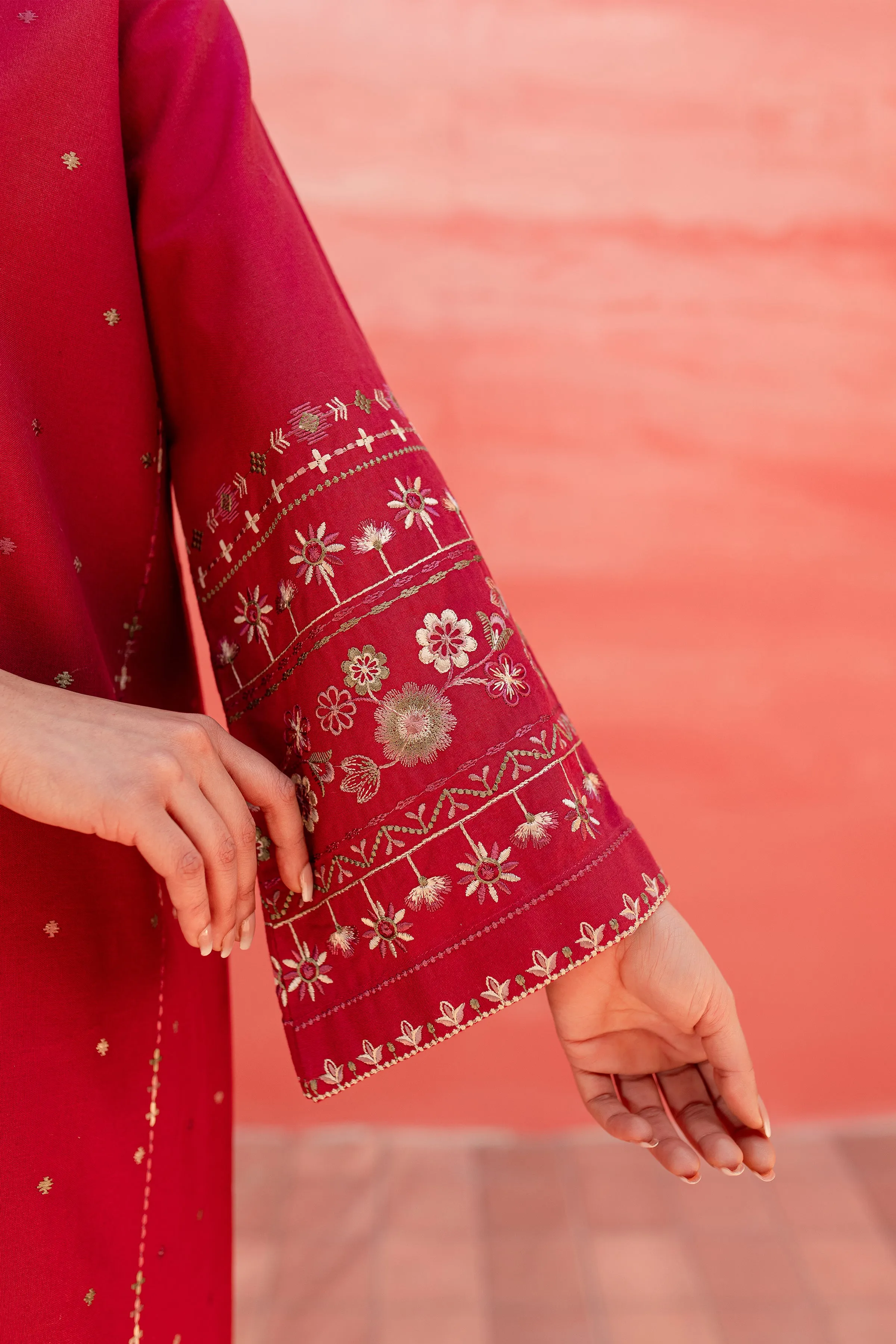 Pink Outfit 2Pc - Embroidered Khaddar Dress