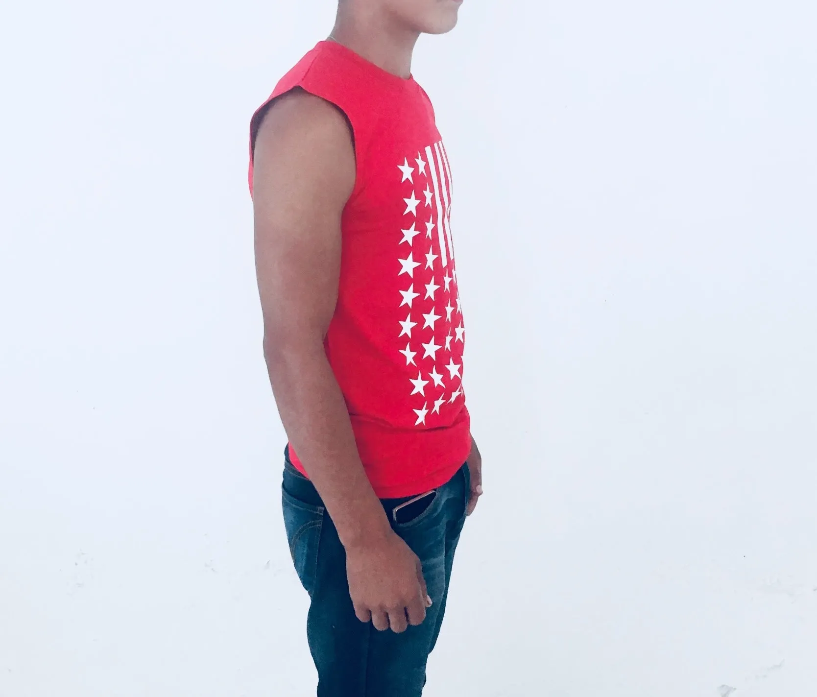 Playera sin Mangas Tank Top Stars Stripes Barras Estrellas Roja iconoclast by VOGUETI