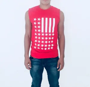 Playera sin Mangas Tank Top Stars Stripes Barras Estrellas Roja iconoclast by VOGUETI