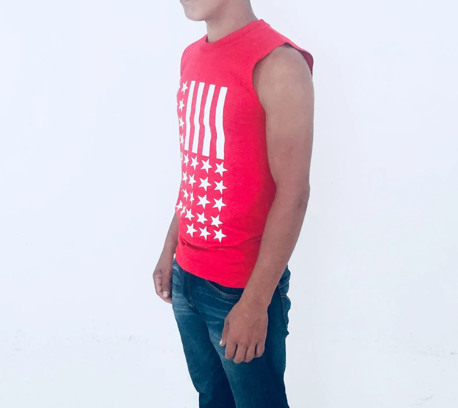 Playera sin Mangas Tank Top Stars Stripes Barras Estrellas Roja iconoclast by VOGUETI