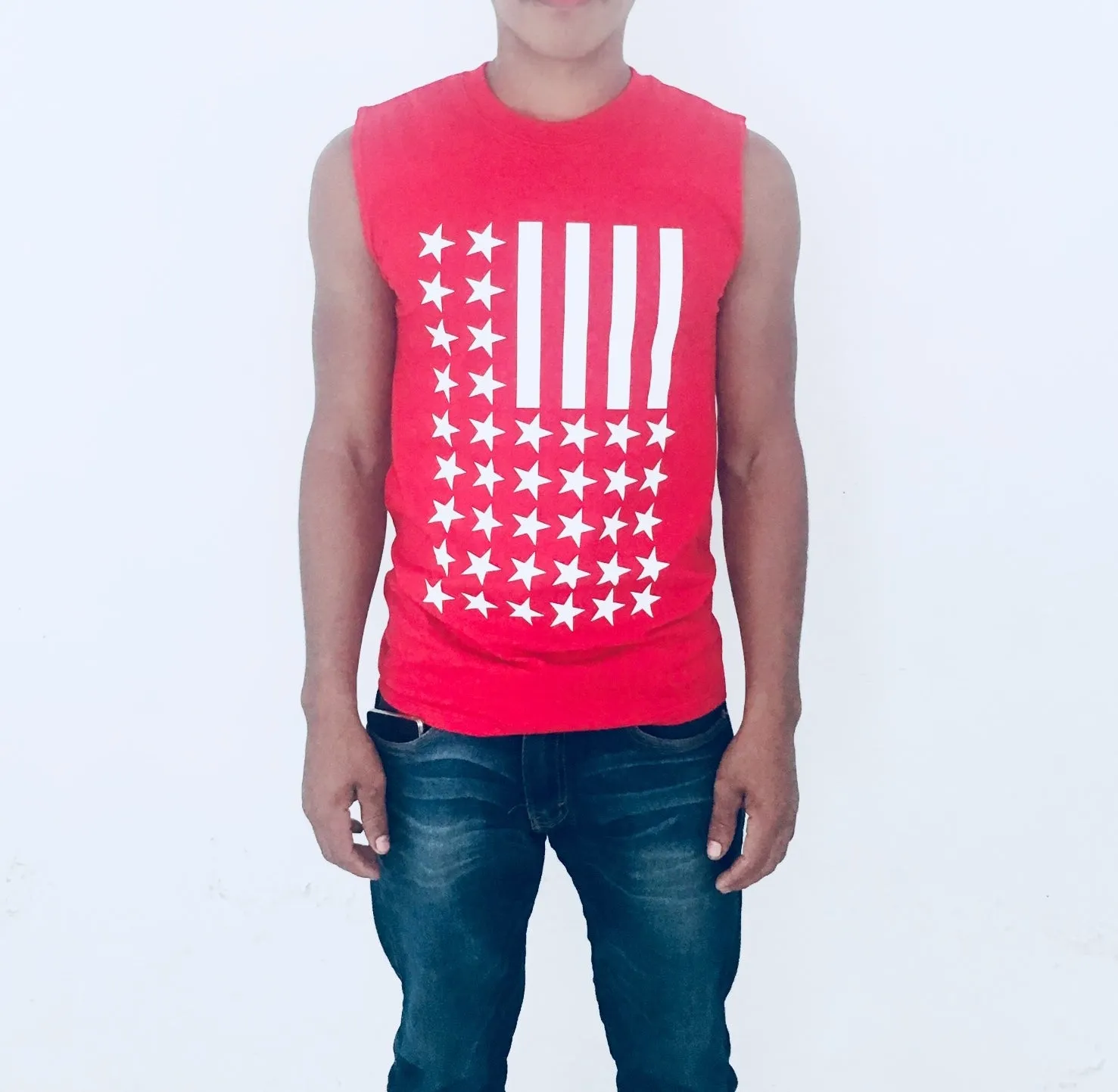 Playera sin Mangas Tank Top Stars Stripes Barras Estrellas Roja iconoclast by VOGUETI