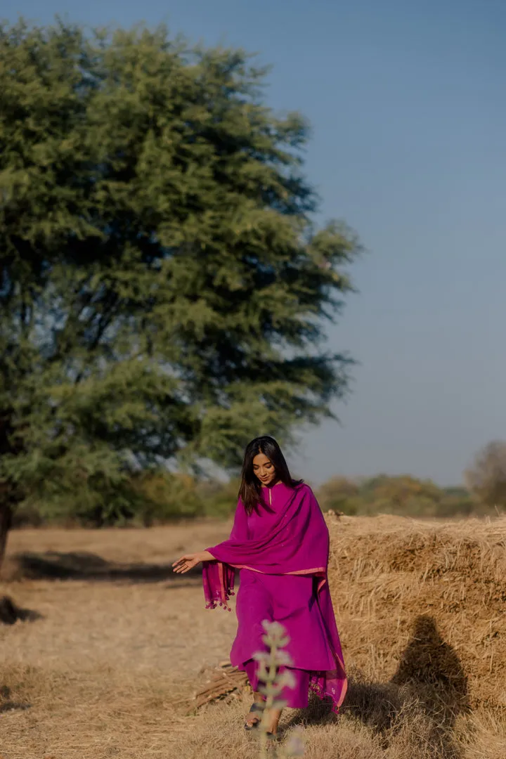 Plum purple kurta set with jaamdani Dupatta