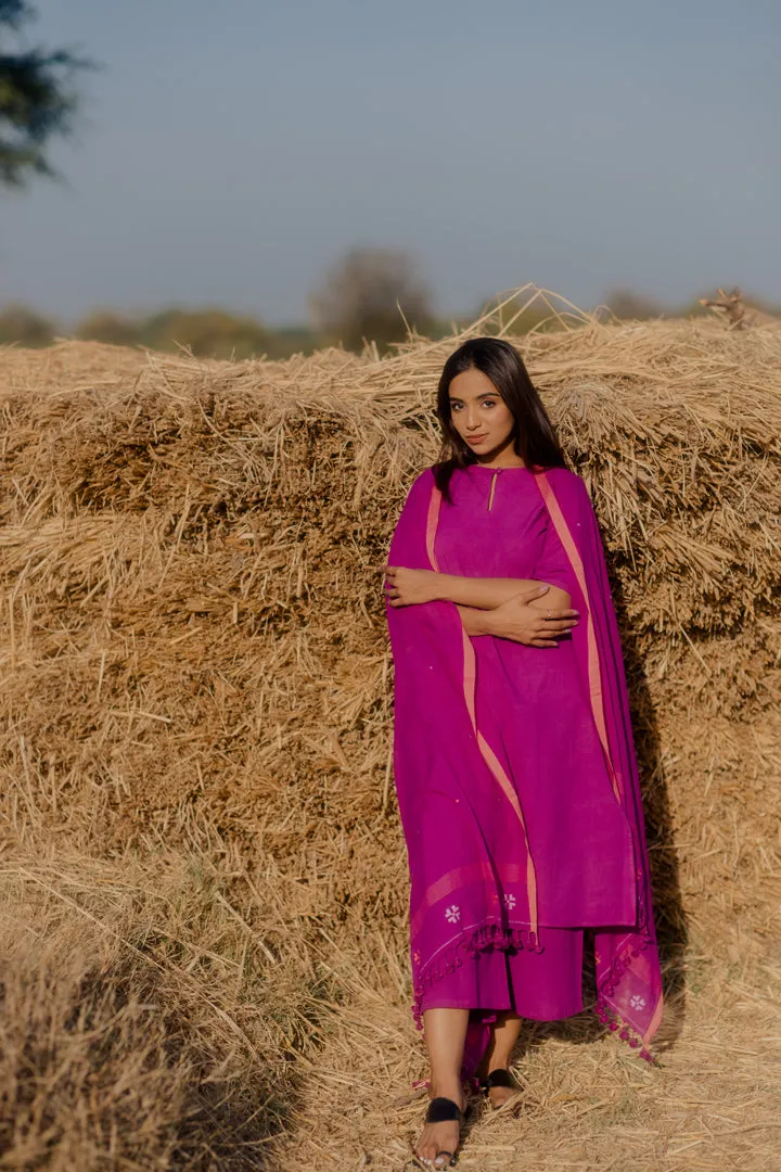 Plum purple kurta set with jaamdani Dupatta