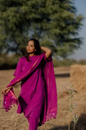 Plum purple kurta set with jaamdani Dupatta
