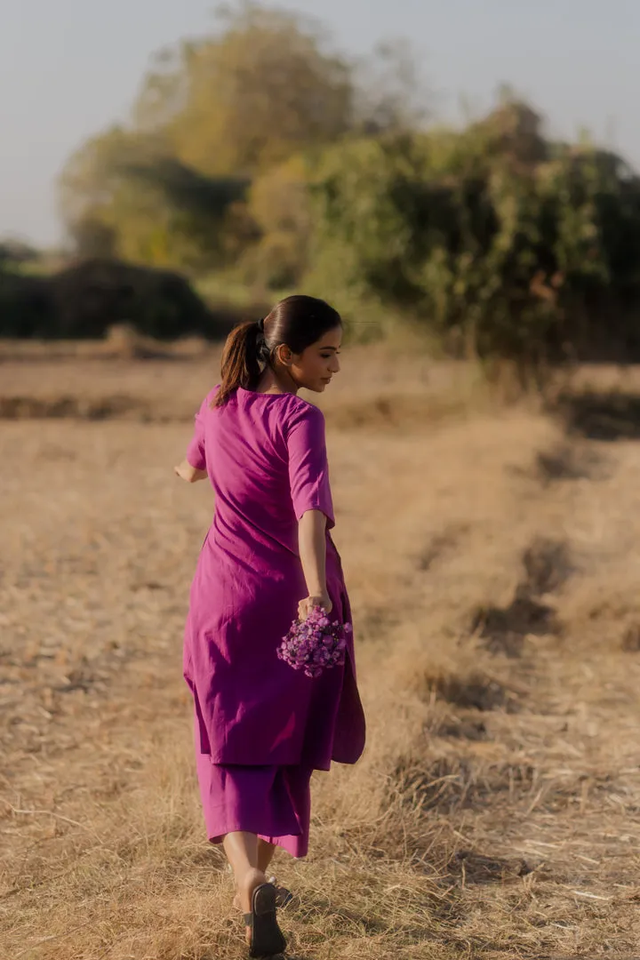 Plum purple kurta set with jaamdani Dupatta