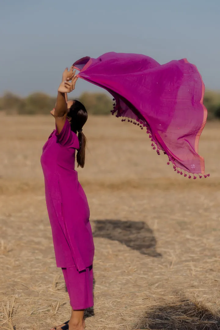 Plum purple kurta set with jaamdani Dupatta