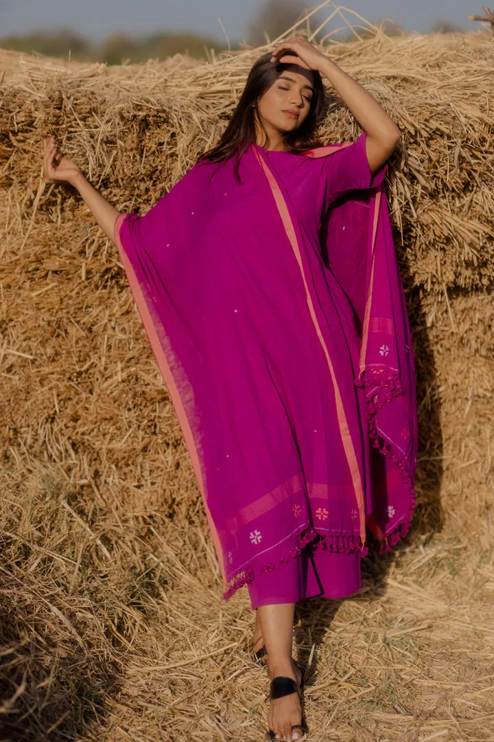Plum purple kurta set with jaamdani Dupatta