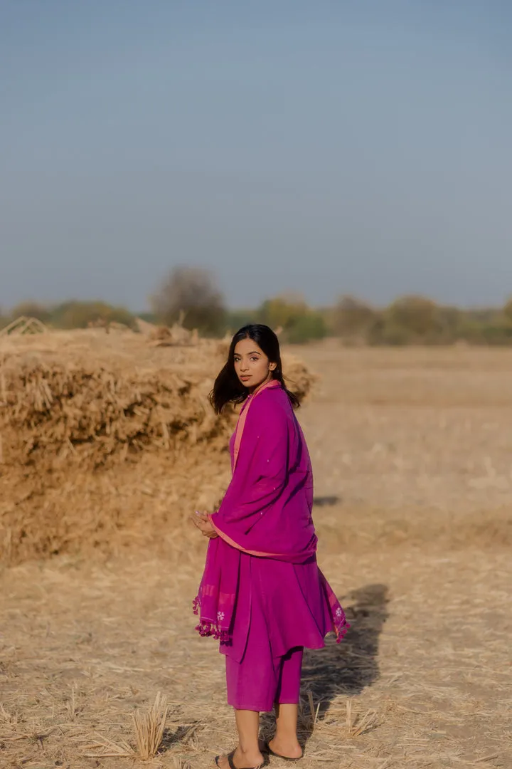 Plum purple kurta set with jaamdani Dupatta