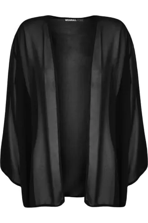 Plus Size Plain 3/4 Open Cardigan Top