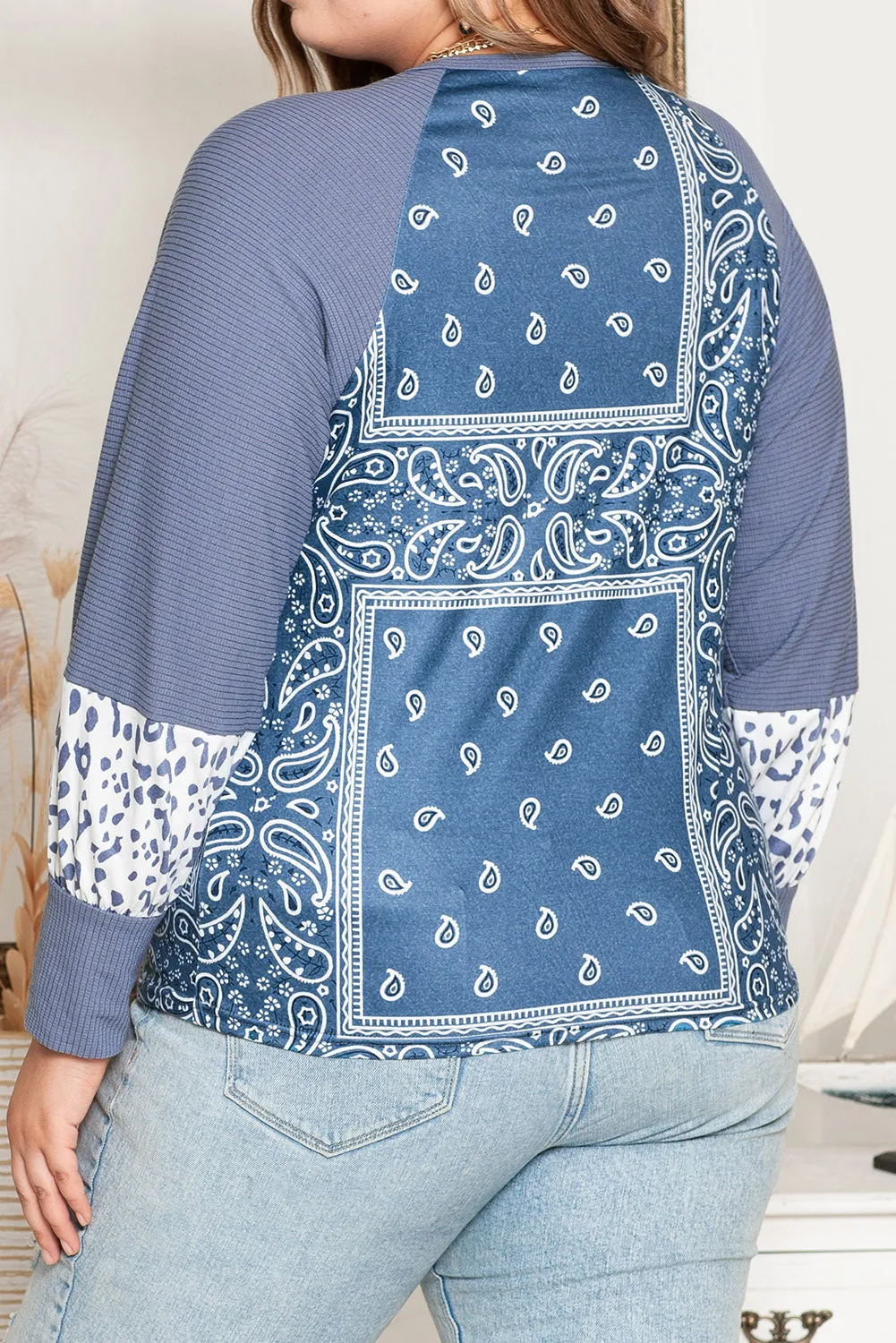 Plus Size V-Hals Gedrukte Raglanmouw Blouse