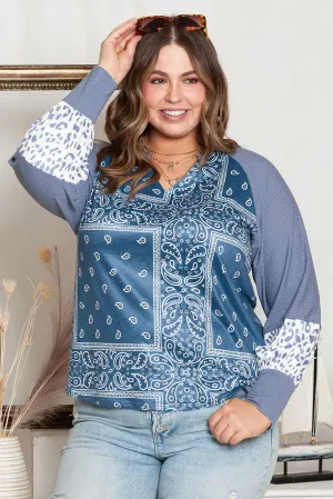 Plus Size V-Hals Gedrukte Raglanmouw Blouse