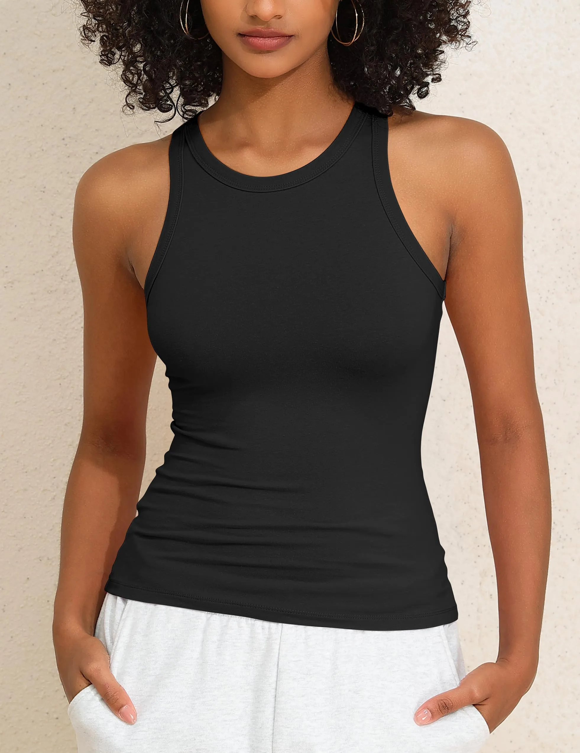 PrettyGuide Summer Womens Tank Tops Crew Neck Tight Fitted Sleeveless Shirts Cotton Jersey Basic Top Black M