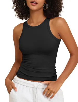 PrettyGuide Summer Womens Tank Tops Crew Neck Tight Fitted Sleeveless Shirts Cotton Jersey Basic Top Black M