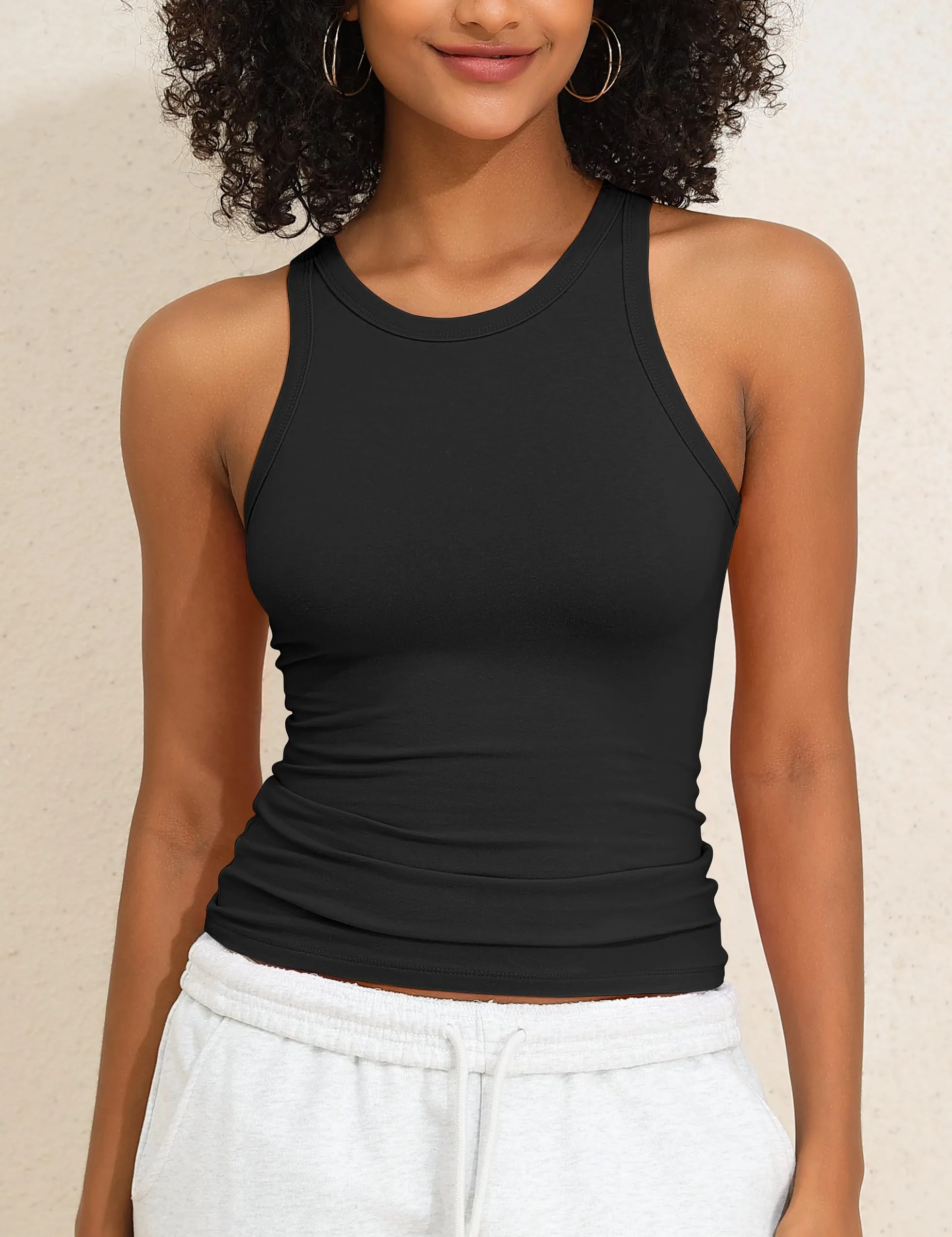 PrettyGuide Summer Womens Tank Tops Crew Neck Tight Fitted Sleeveless Shirts Cotton Jersey Basic Top Black M
