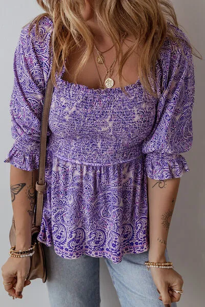 Printed Square Neck Half Sleeve Blouse