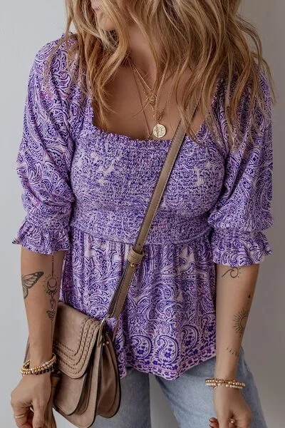 Printed Square Neck Half Sleeve Blouse