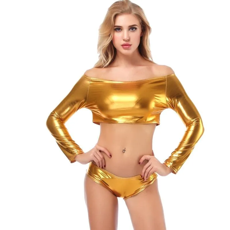 PU Faux Leather Crop Top Club Wear