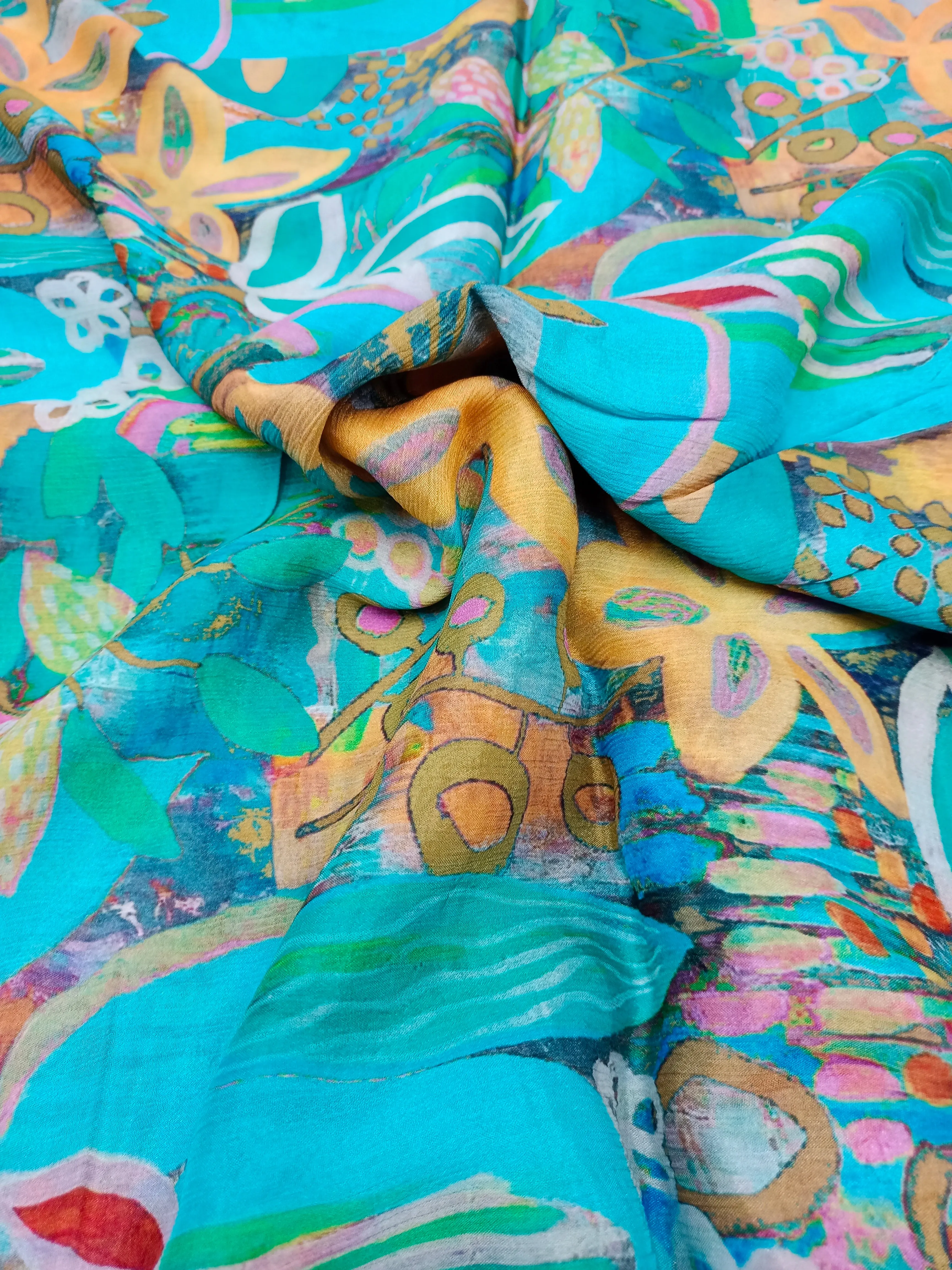 Pure Crushed Chiffon Chinon Digital Printed Fabric