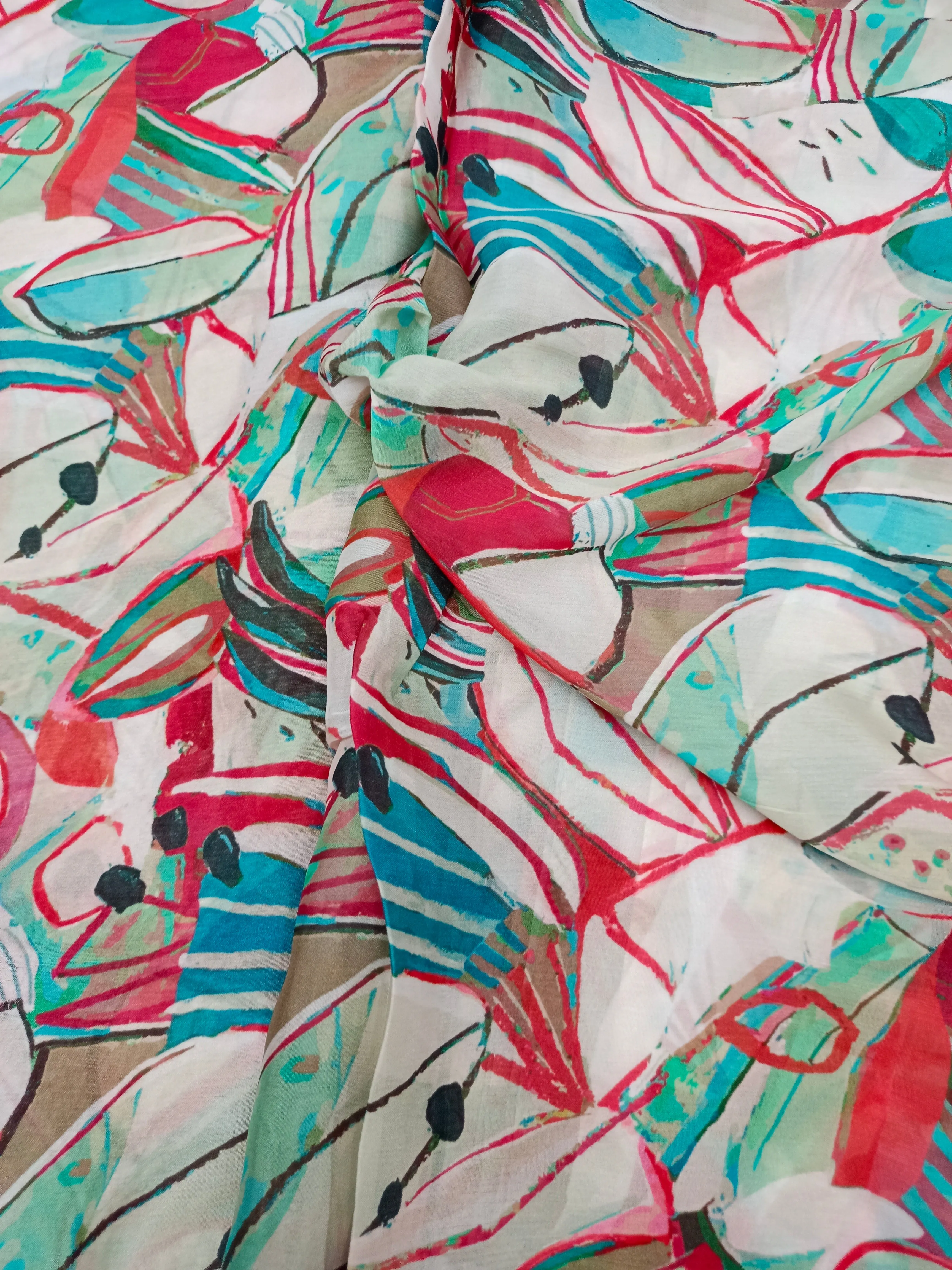 Pure Crushed Chiffon Chinon Digital Printed Fabric