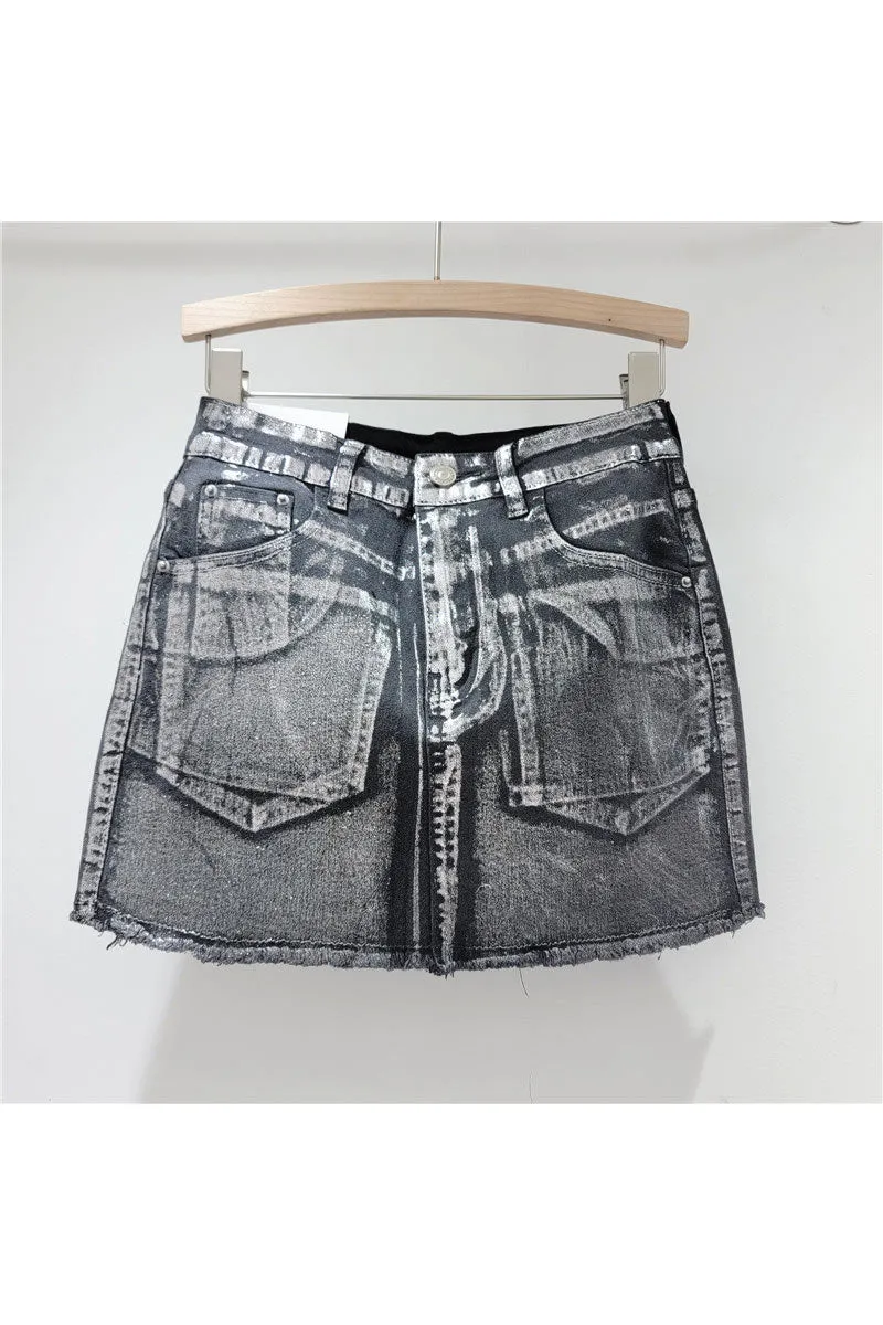 QK0696 Metallic Denim Skirt