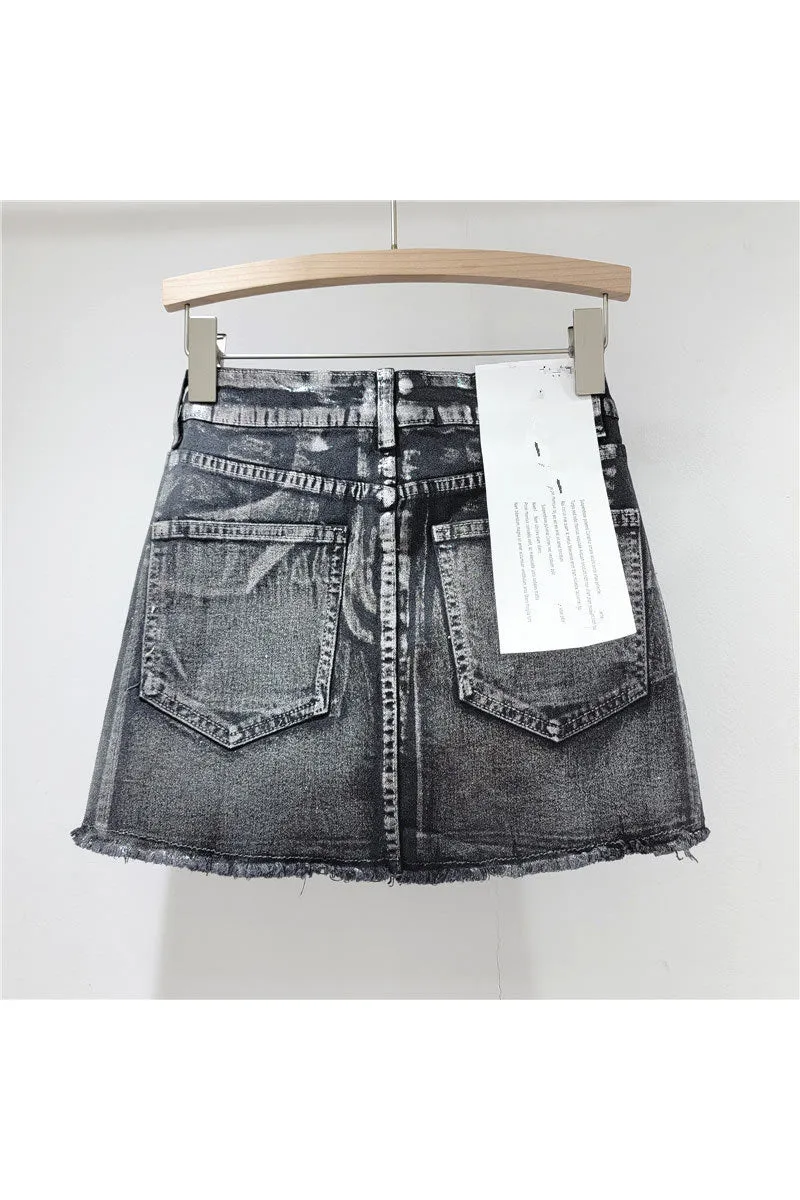 QK0696 Metallic Denim Skirt