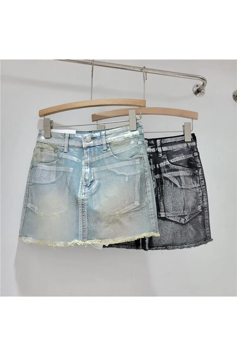 QK0696 Metallic Denim Skirt