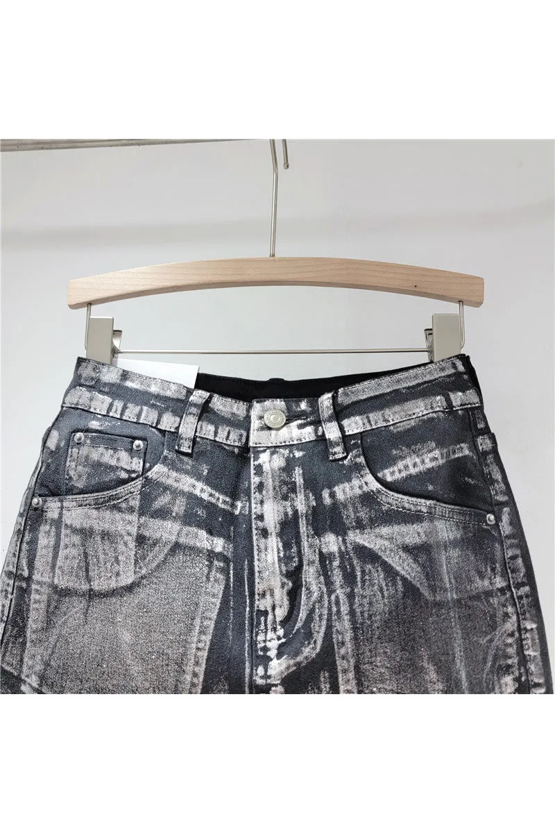 QK0696 Metallic Denim Skirt