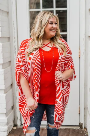 Radiant in Red Short Sleeve Kimono- Ivory