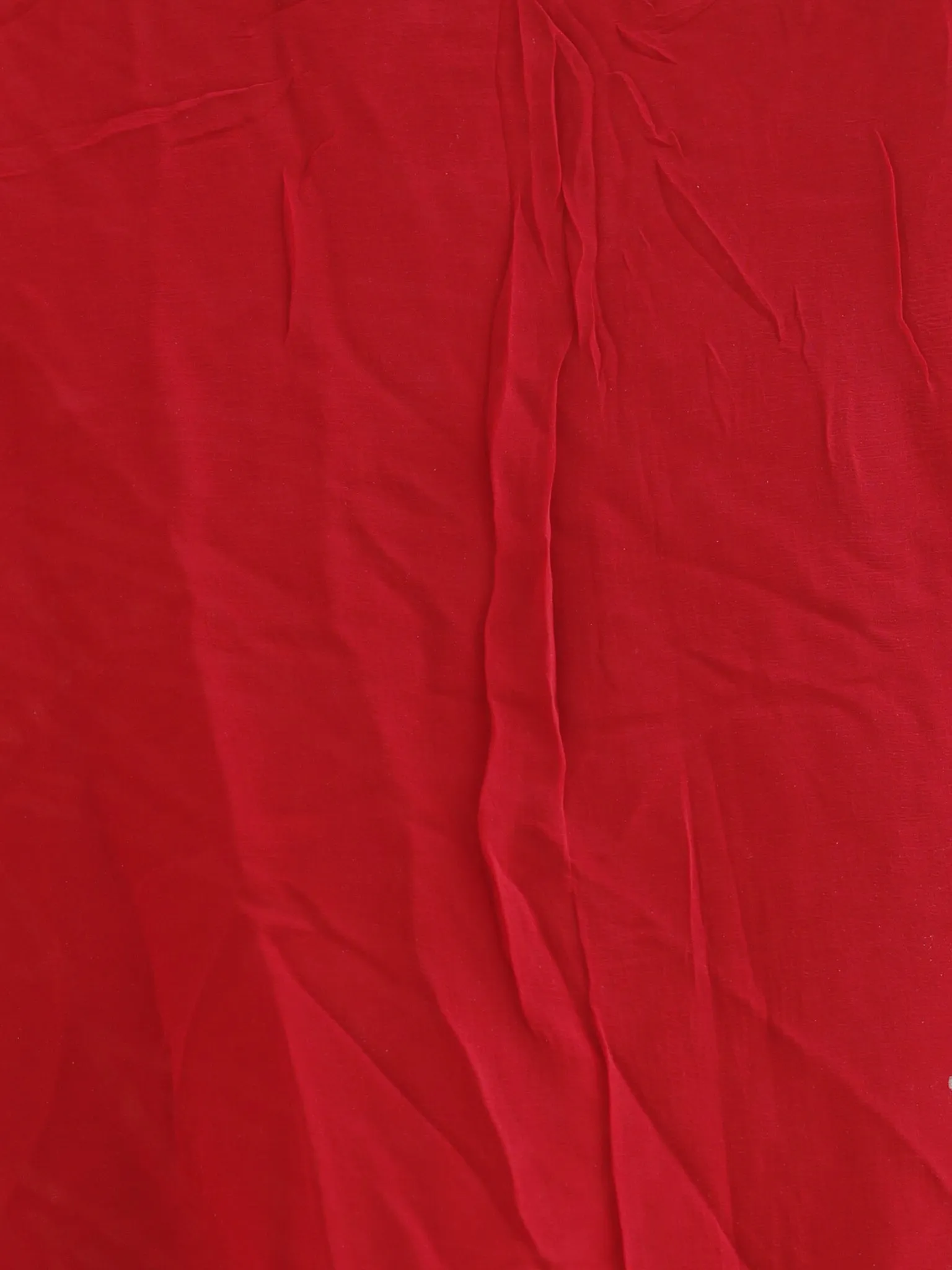 Red and White  Hand Block Printed Chiffon Saree with Zari border- S031702705