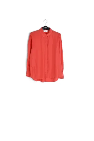 Red loose-fit silk shirt